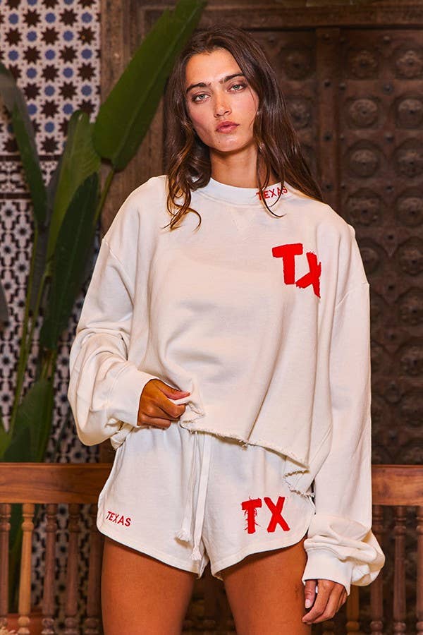 TEXAS Embroidered Terry Sweatshirt & Shorts