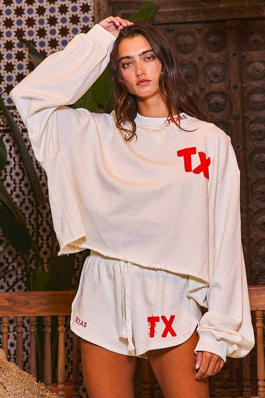 TEXAS Embroidered Terry Sweatshirt & Shorts